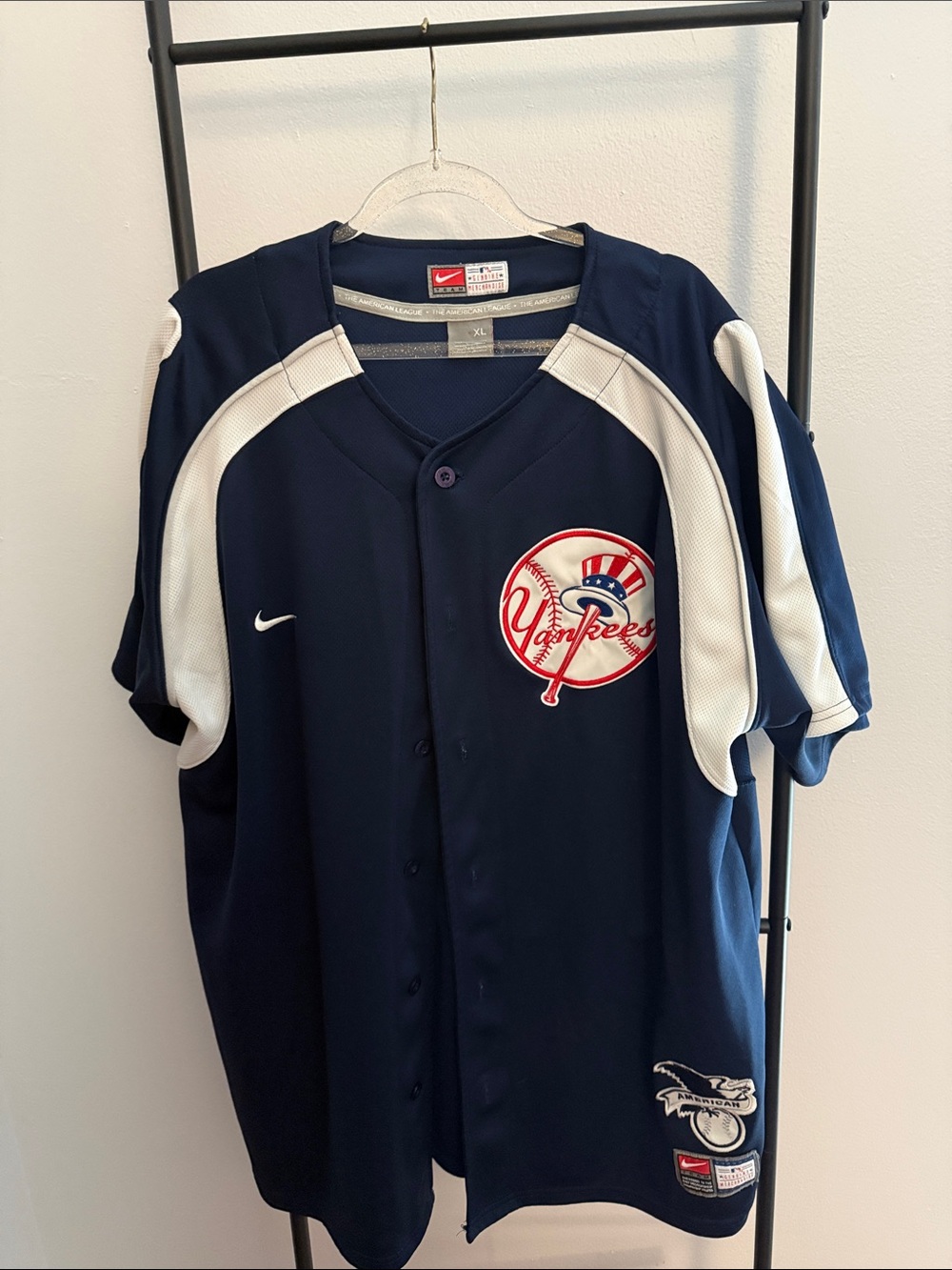 Nike Navy and White New York Yankees Adult Button-Up Jersey